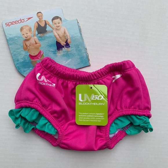 Speedo Baby UV Swim Diaper Pink Green Trim Sunbloc - Picture 1 of 8